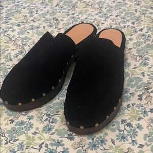 J. Crew Black Suede Mules with Gold Studs